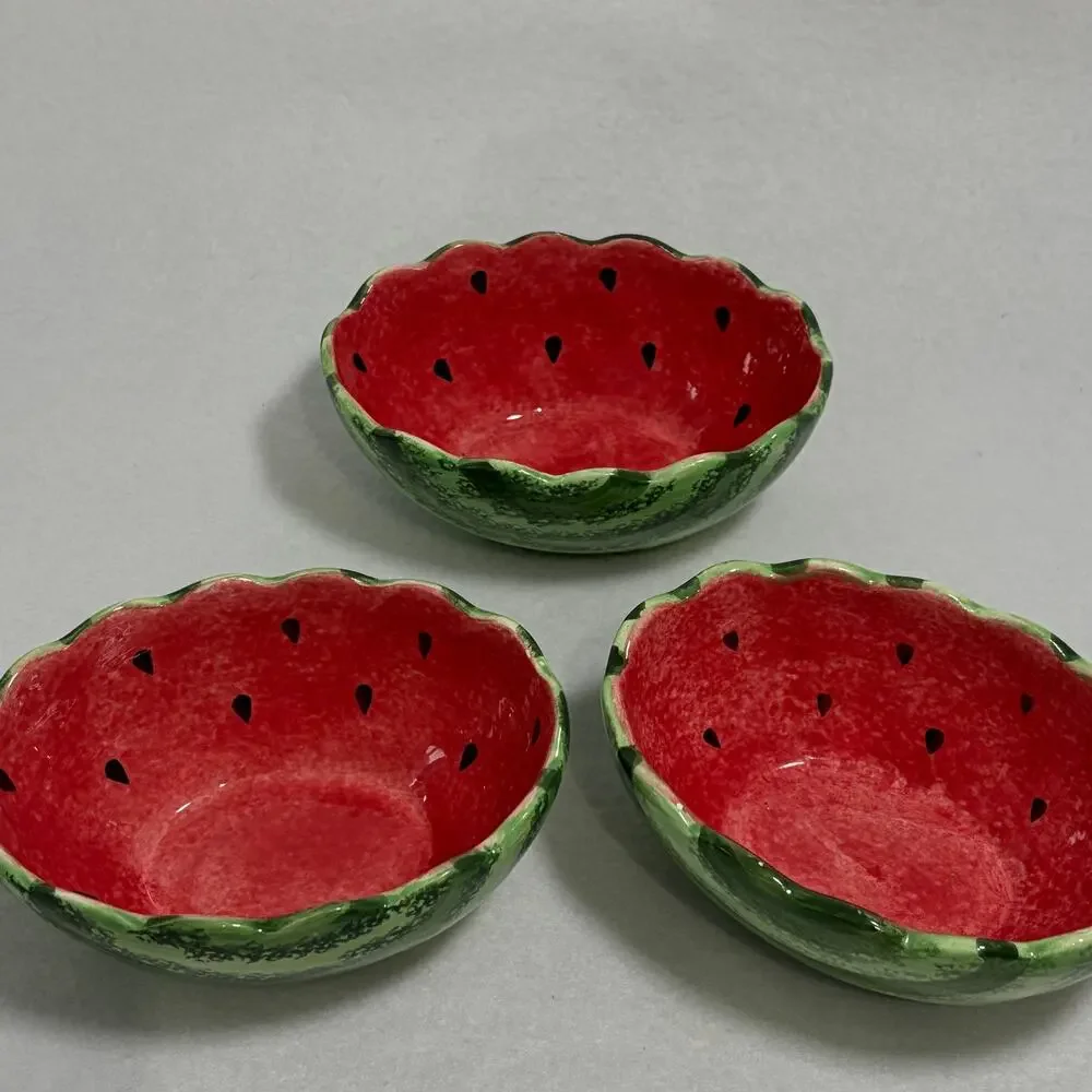 Watermelon Decorative Serving Bowl Set Ceramic with 3 Small Bowls Cookout BBQ